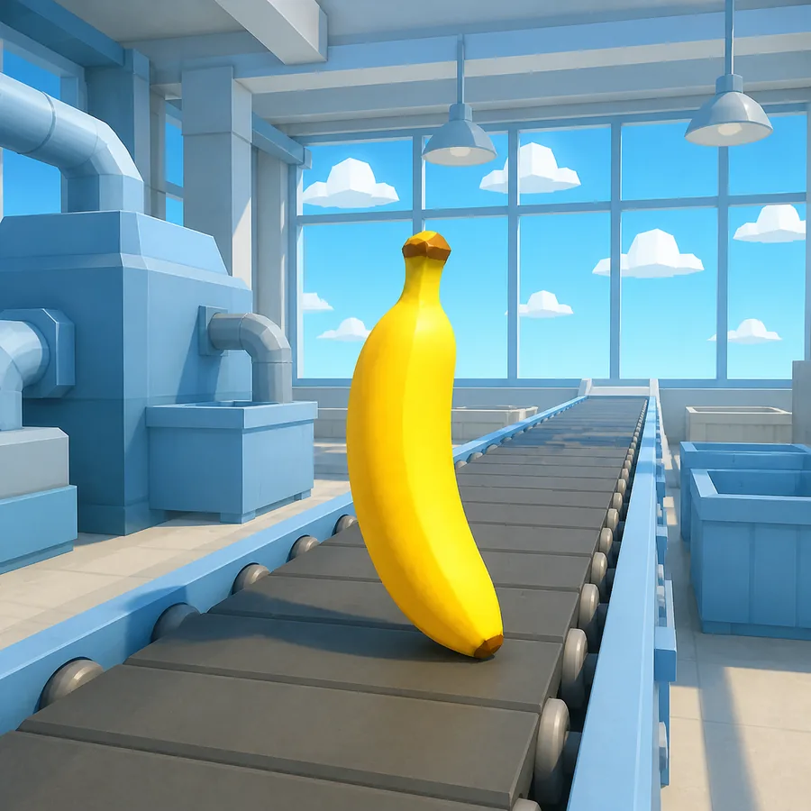 The banana on a factory conveyor